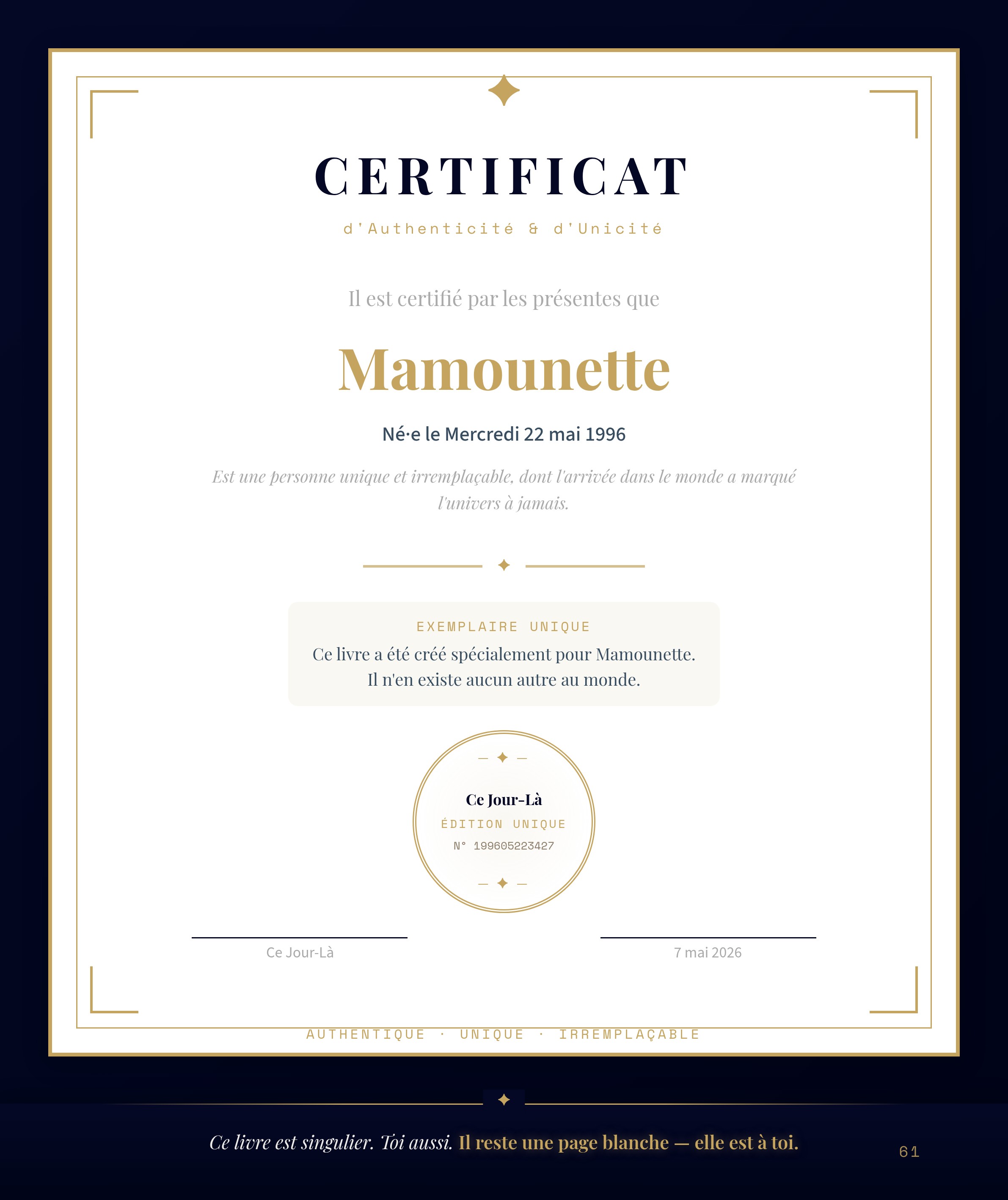 Certificat d'authenticite