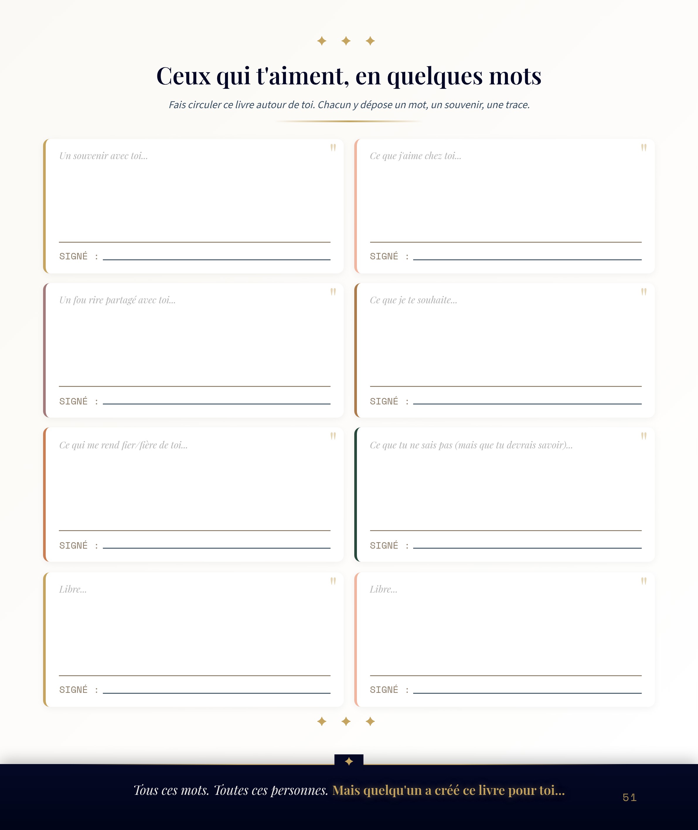 Ceux qui t'aiment, en quelques mots — livre d'or a remplir